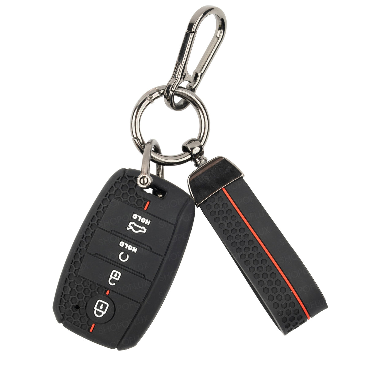 SHOPOFLUX Silicone Key Cover Compatible with Kia Seltos | Sonet | Carens 4 Button Smart Key (Silicone Black)