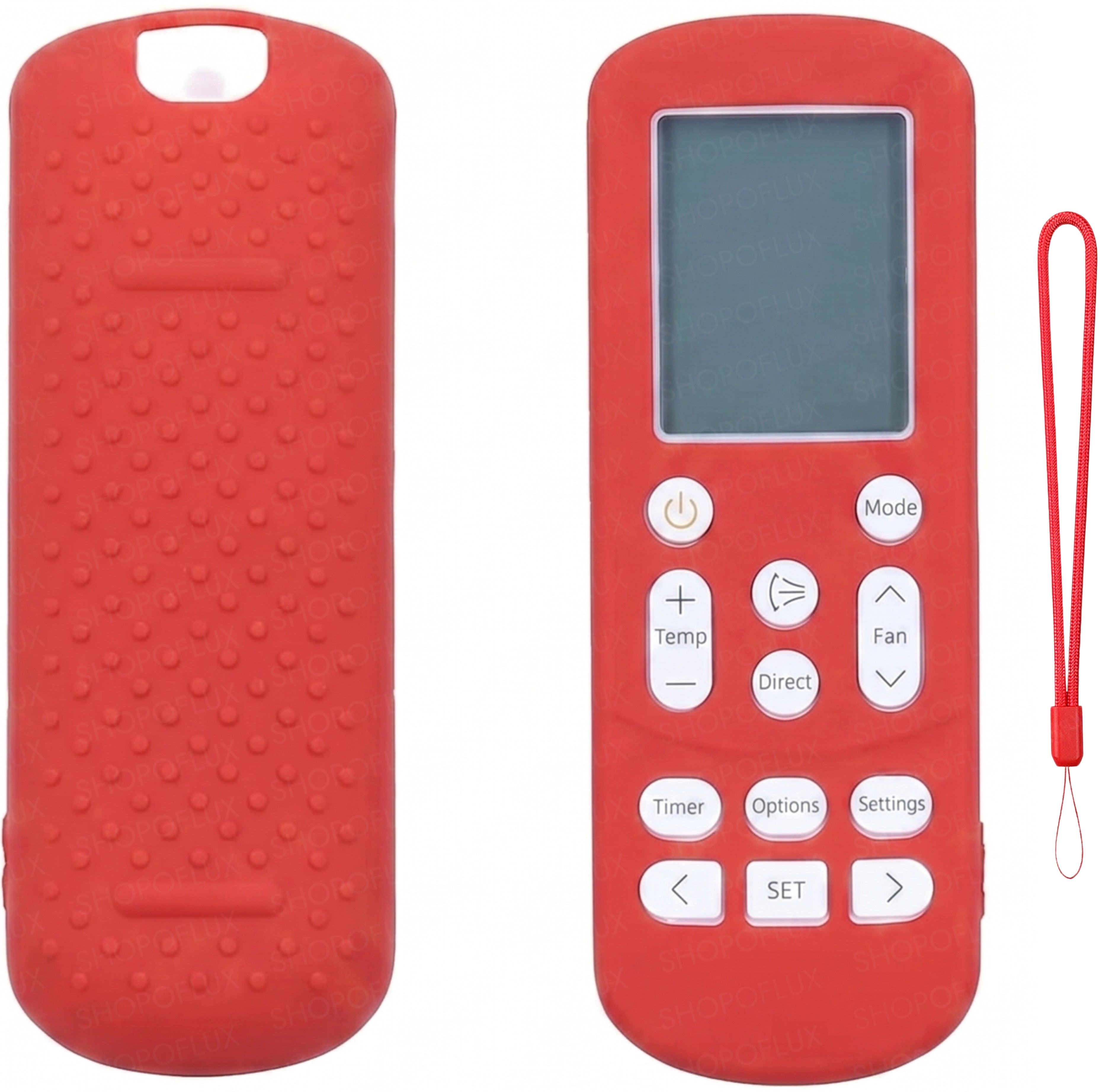 SHOPOFLUX Silicone AC Remote Cover Compatible with Samsung AC Remote Full Wrap Protective Case with Lanyard [Remote NOT Included] (Red)