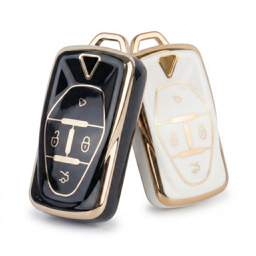 SHOPOFLUX TPU Car Key Cover Compatible for Vinfast VF6,VF7 4 Button Smart Key (White & Black)