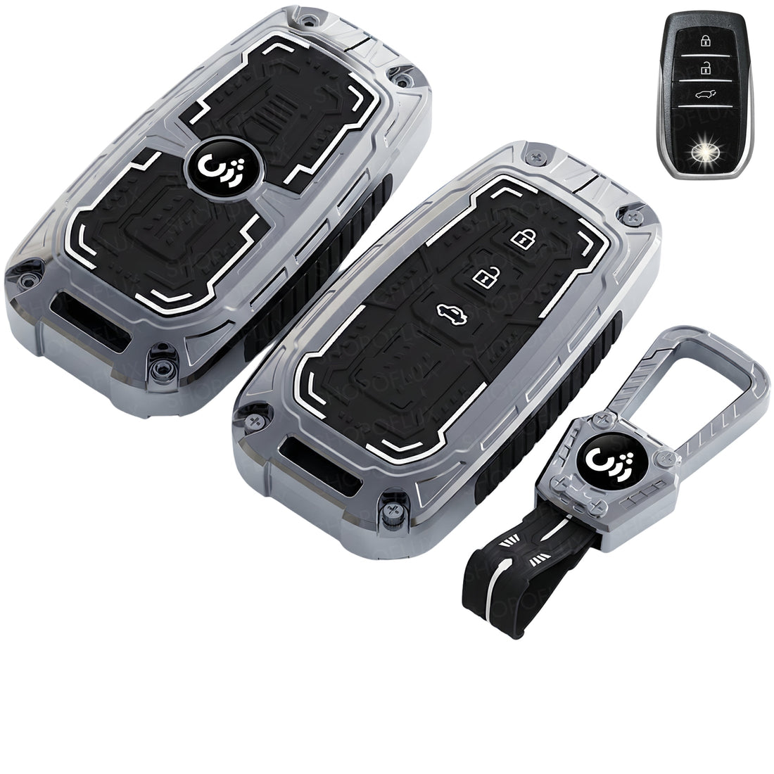 SHOPOFLUX Metal Key Cover Compatible with Toyota Fortuner | Fortuner Legender | Innova Hycross | Invicto 3 Button Smart Key (Metal Silicone Blackk) Shopoflux