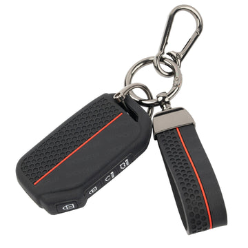 SHOPOFLUX Silicone Key Cover Compatible with Kia Seltos 2024 2023 Facelift HTX | Carens Clavis X Line | Sonet Facelift 4 Button Smart Key (Silicone Black)