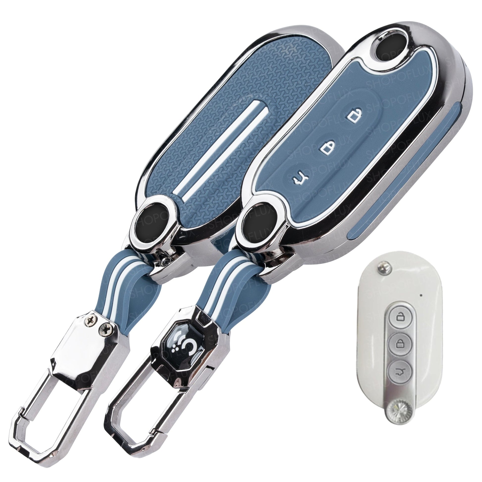 SHOPOFLUX Metal Key Cover Compatible for MG Comet ev Electric 3 Button Flip Key (Metal Silicone Blue) Shopoflux