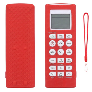 SHOPOFLUX Silicone AC Remote Cover Compatible with LG AC Remote Full Wrap Protective Case with Lanyard [Remote NOT Included] (Red)