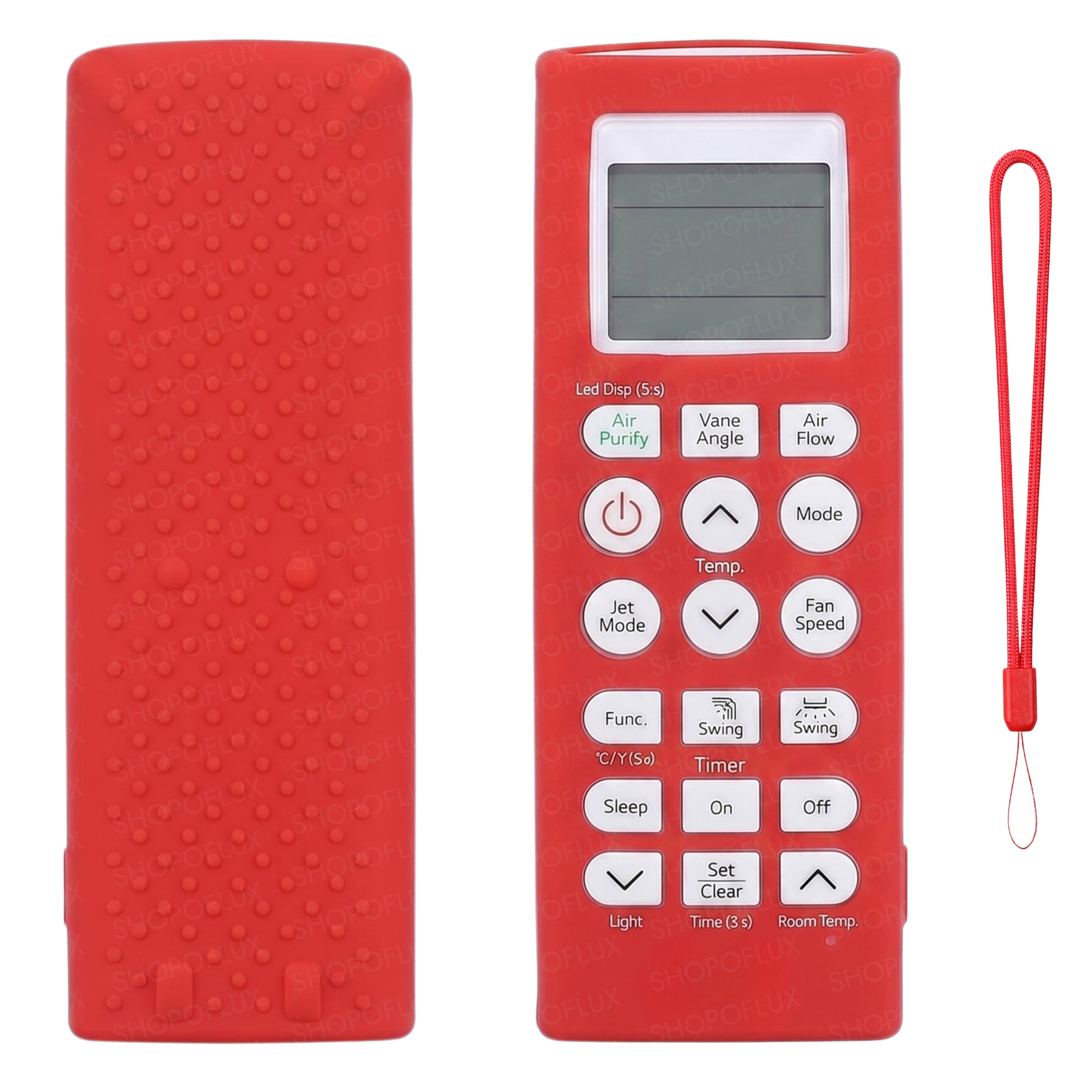 SHOPOFLUX Silicone AC Remote Cover Compatible with LG AC Remote Full Wrap Protective Case with Lanyard [Remote NOT Included] (Red)
