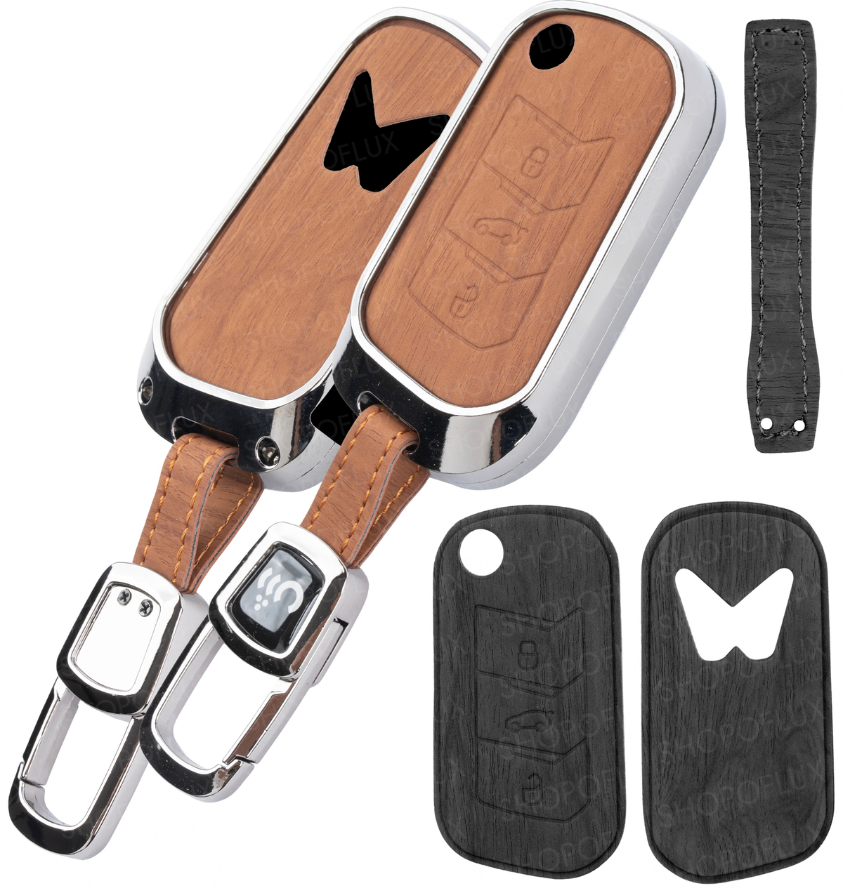SHOPOFLUX Metal Key Cover Compatible with Mahindra Scorpio N | 3XO | XUV 300 | Marazzo | XUV 700 | XUV 400 ev | Bolero | Thar Roxx 3 Button Flip Key (Leather Black Brown)
