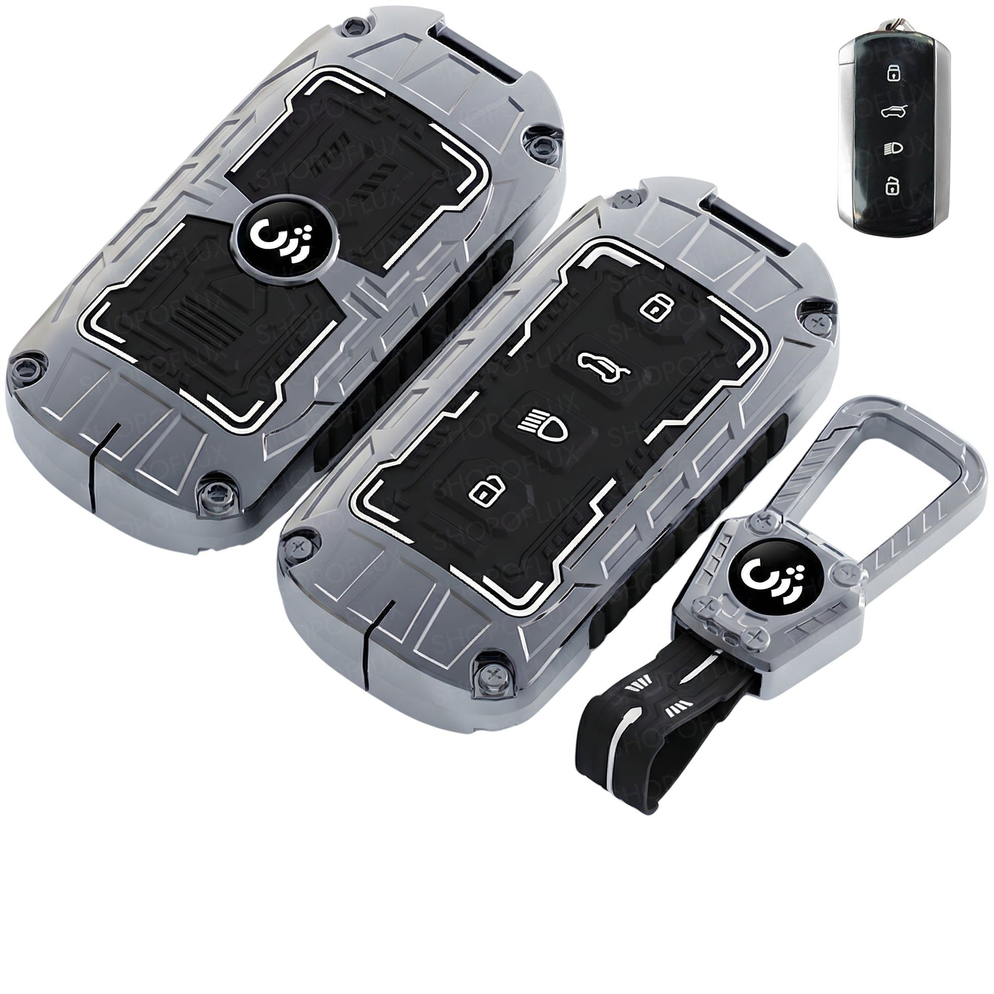 SHOPOFLUX Metal Key Cover Compatible for Tata Curvv | Curvv EV Electric | Sierra | Safari | Harrier | 4 Button Smart Key Only (Metal Black Silicone) Shopoflux