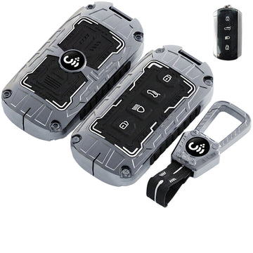 SHOPOFLUX Metal Key Cover Compatible for Tata Curvv | Curvv EV Electric | Sierra | Safari | Harrier | 4 Button Smart Key Only (Metal Black Silicone) Shopoflux