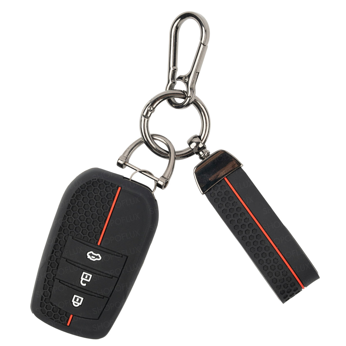 SHOPOFLUX Silicone Key Cover Compatible with Toyota Fortuner | Fortuner Legender | Innova Hycross | Invicto 3 Button Smart Key. (Silicone Black)