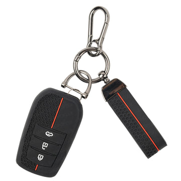 SHOPOFLUX Silicone Key Cover Compatible with Toyota Fortuner | Fortuner Legender | Innova Hycross | Invicto 3 Button Smart Key. (Silicone Black)