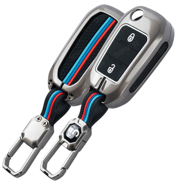 SHOPOFLUX Metal Car Key Cover Competible for Citroen C3, Basalt, Aircross 2 Button Flip Key