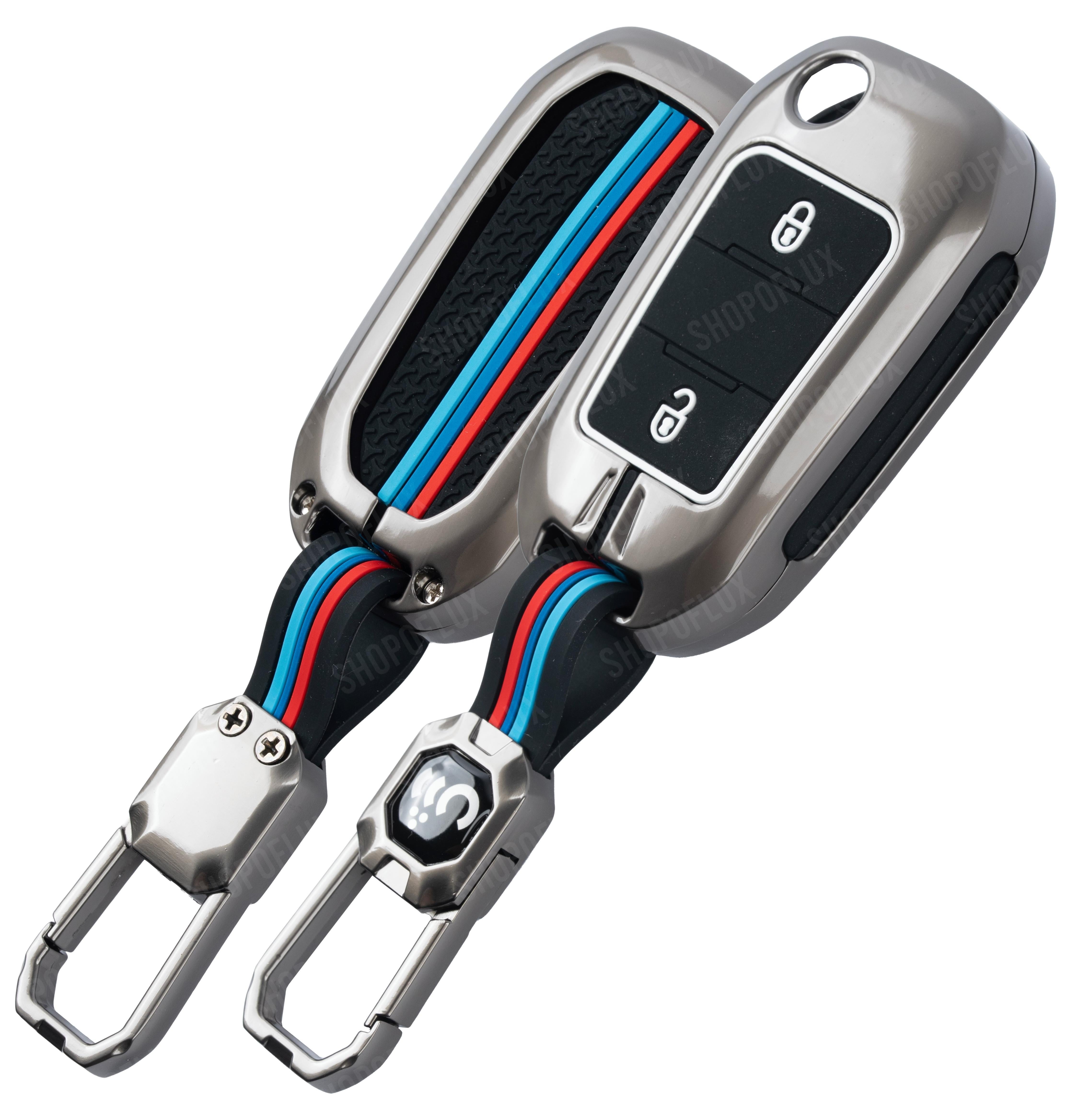 SHOPOFLUX Metal Car Key Cover Competible for Citroen C3, Basalt, Aircross 2 Button Flip Key