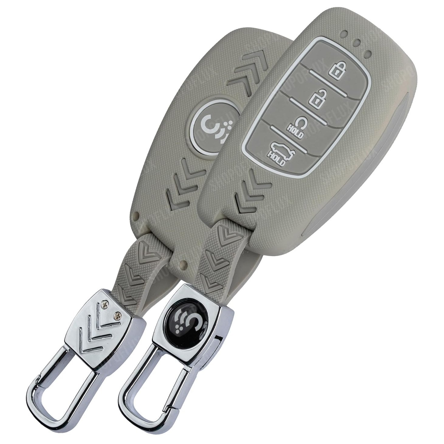 SHOPOFLUX Metal Key Cover Compatible with Hyundai Alcazar and Creta ev Car 4 Button Smart Key(Light Grey ABS) Shopoflux