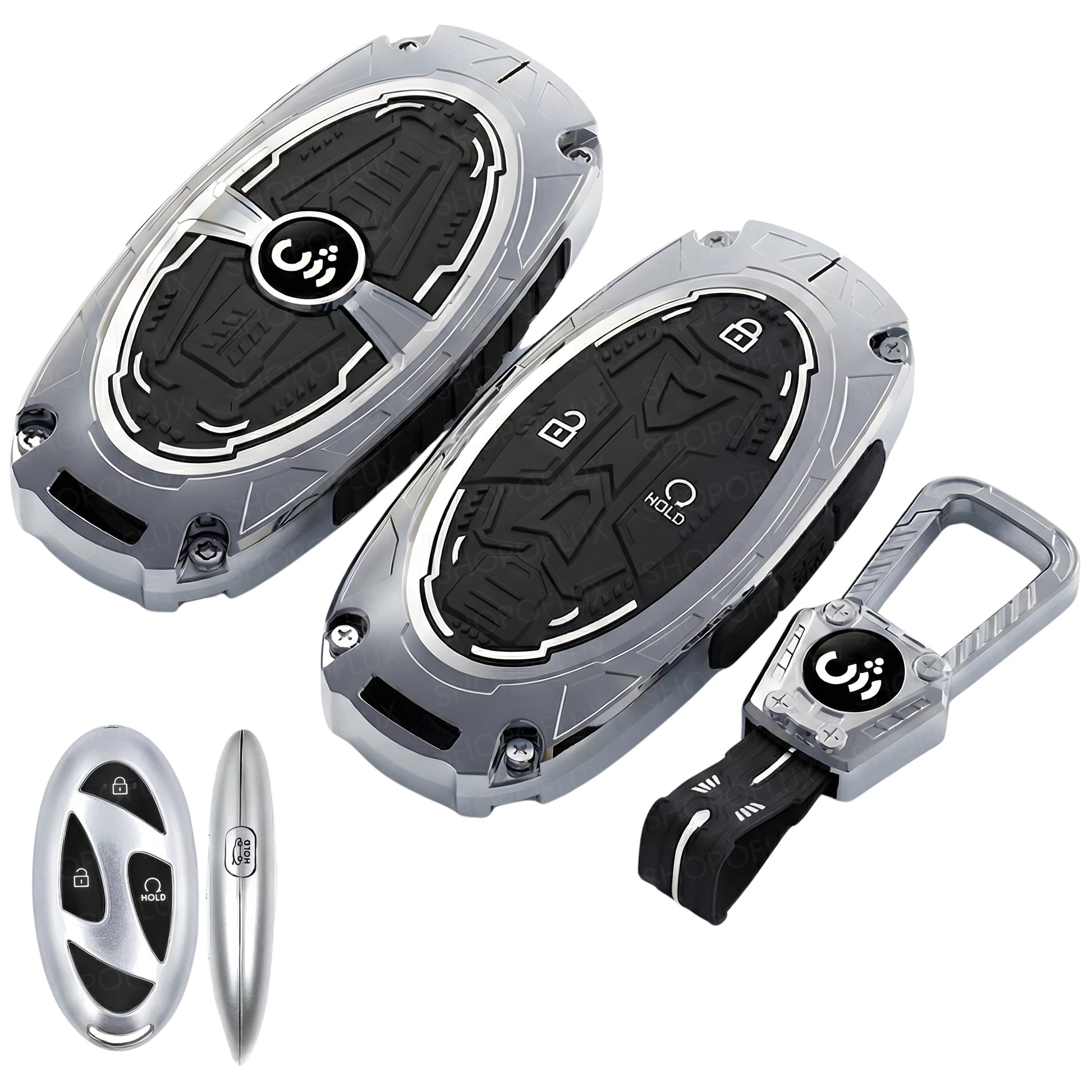 SHOPOFLUX Metal Key Cover Compatible with Hyundai Venue 4 Button Smart Key (Metal Black Silicone) Shopoflux
