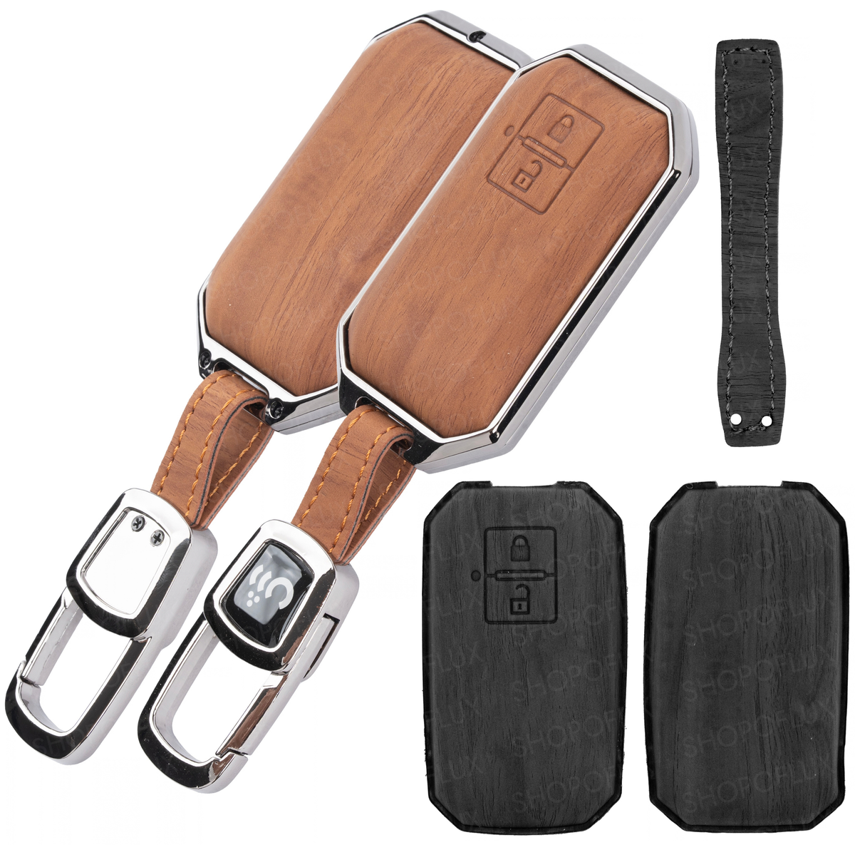 SHOPOFLUX Key Cover Compatible with Baleno, Grand Vitara, XL6, Swift, Brezza, eVitara, Ertiga, Dzire, Fronx, Urban Cruiser, Rumion, Glanza, Hyryder,Victoris 2 Button Key (Metal Leather Black Brown)