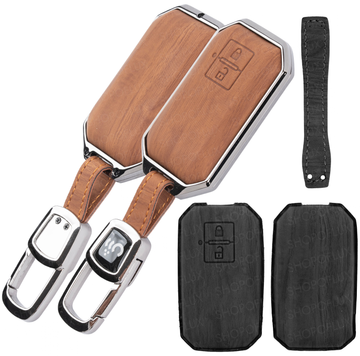 SHOPOFLUX Key Cover Compatible with Baleno, Grand Vitara, XL6, Swift, Brezza, eVitara, Ertiga, Dzire, Fronx, Urban Cruiser, Rumion, Glanza, Hyryder,Victoris 2 Button Key (Metal Leather Black Brown)