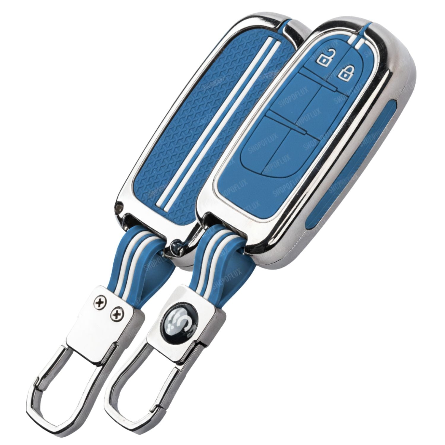 SHOPOFLUX Metal Key Cover Compatible for Jeep Meridian, Compass, Trailhawk, 2 Button Smart Key (Metal Silicone Blue) Shopoflux