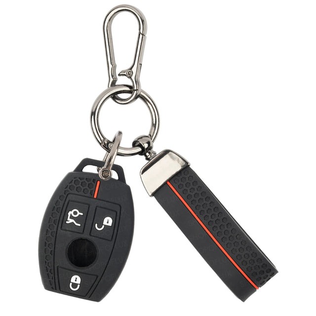 SHOPOFLUX Silicone Car Key Cover Compatible for Mercedes Benz C E M S CLS CLK GLK GLC G Class 3 Button Smart Key - Black (Silicone Black)