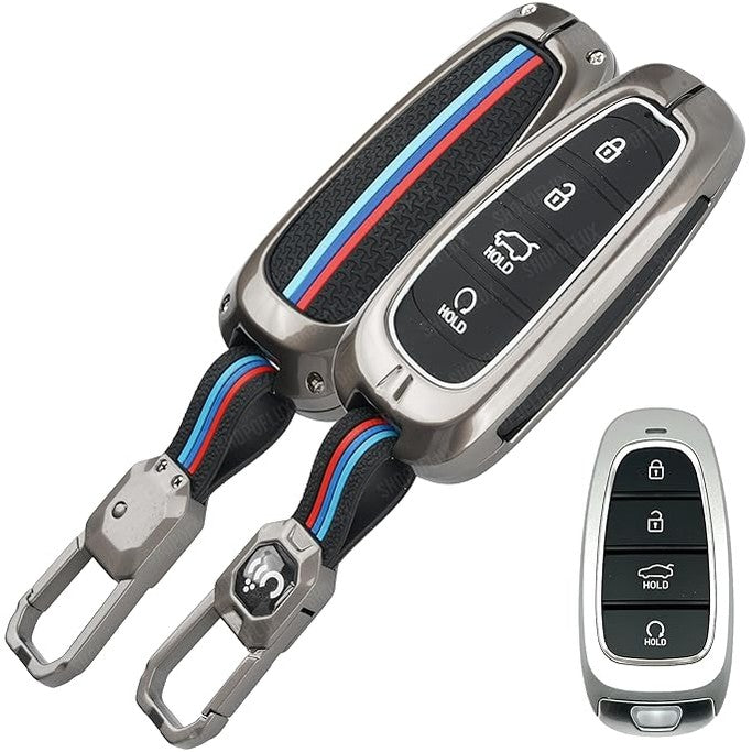 SHOPOFLUX Metal Key Cover Compatible for Hyundai Tucson Car 4 button smart key