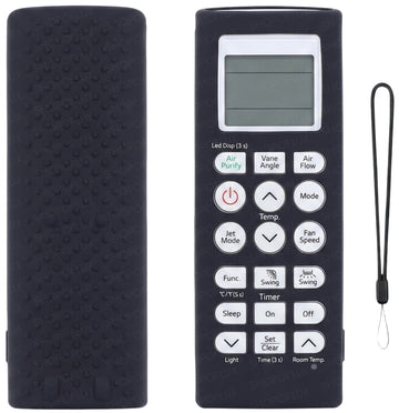SHOPOFLUX Silicone AC Remote Cover Compatible with LG AC Remote Full Wrap Protective Case with Lanyard [Remote NOT Included] (Black)
