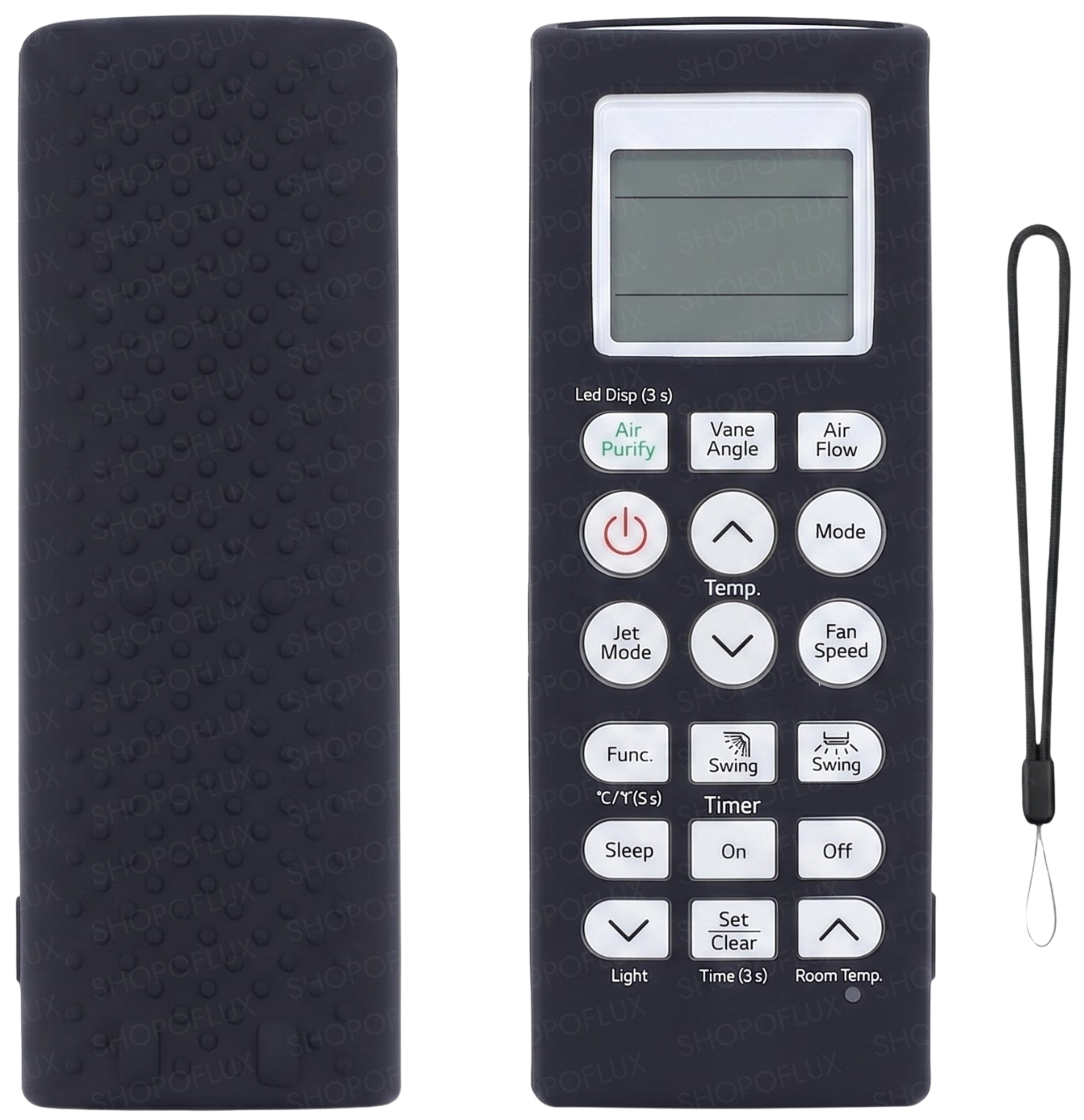 SHOPOFLUX Silicone AC Remote Cover Compatible with LG AC Remote Full Wrap Protective Case with Lanyard [Remote NOT Included] (Black)