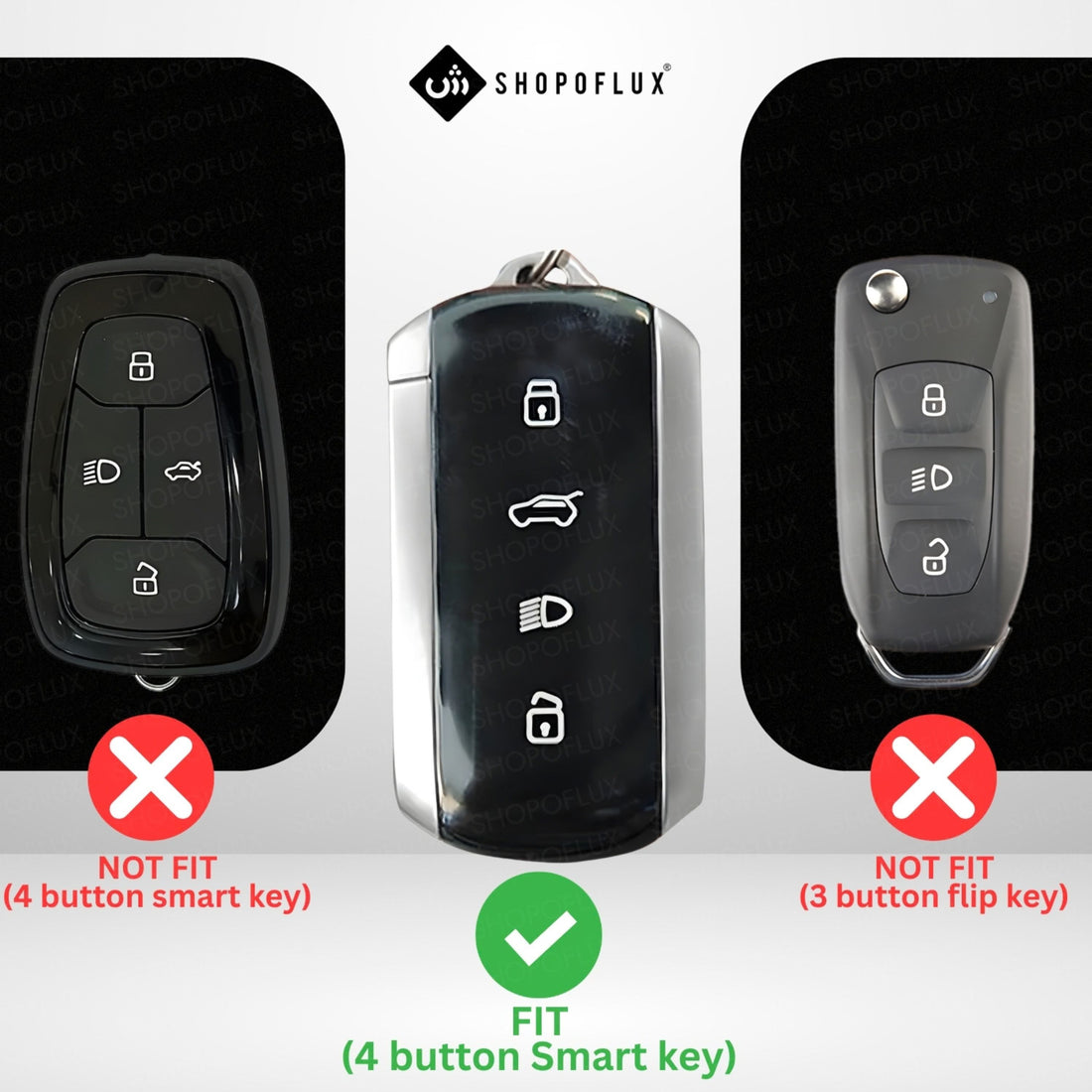 SHOPOFLUX Metal Key Cover Compatible for Tata Curvv | Curvv EV Electric | Sierra | Safari | Harrier | 4 Button Smart Key Only (Metal Black Silicone)