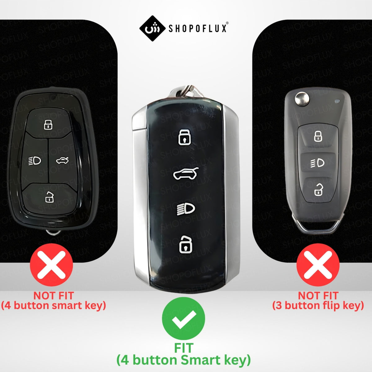 SHOPOFLU Key Cover Compatible for Tata Curvv | Curvv EV Electric | Sierra | Safari | Harrier | 4 Button Smart Key Only (Leather Black Brown)