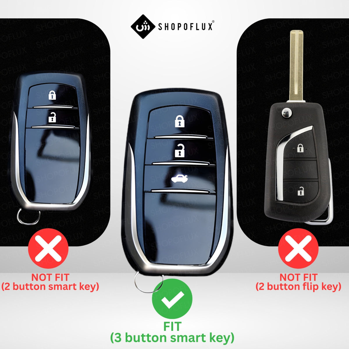 SHOPOFLUX Silicone Key Cover Compatible with Toyota Fortuner | Fortuner Legender | Innova Hycross | Invicto 3 Button Smart Key. (Silicone Black)