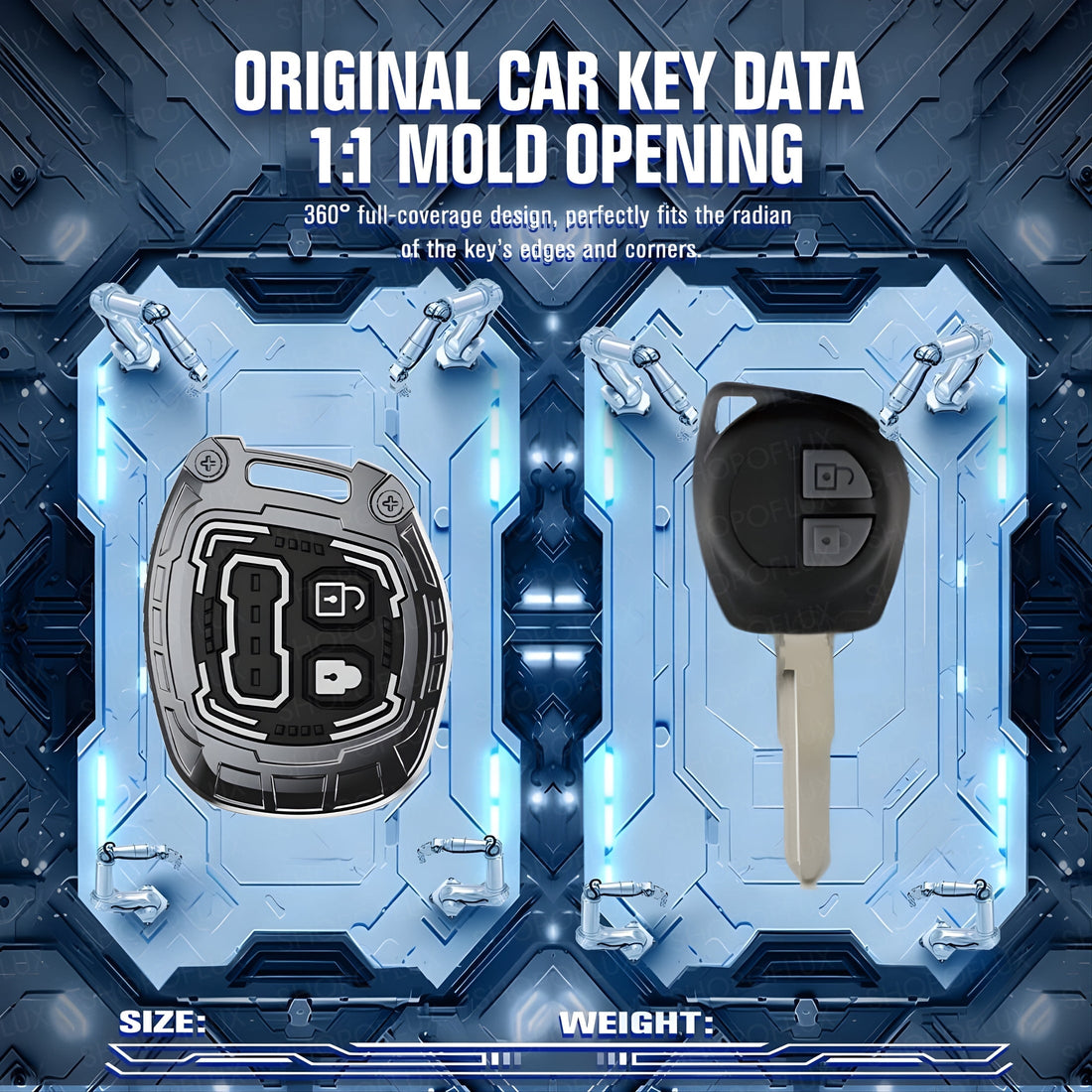 SHOPOFLUX Metal Key Cover Compitable For Suzuki Swift | Ertiga | Wagonr | Celerio | Swift Dzire | Alto | Fronx | Breza | S Presso | Ignis 2 Button Remote Key (Metal Black Silicone) Shopoflux