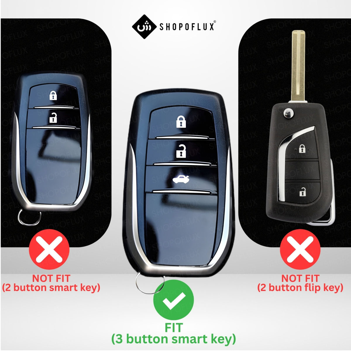 SHOPOFLUX Key Cover Compatible with Toyota Fortuner | Fortuner Legender | Innova Hycross | Invicto 3 Button Smart Key (Leather Black Brown)
