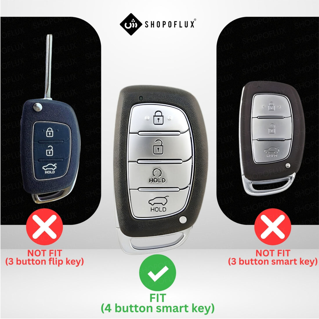 SHOPOFLUX Key Cover Compatible with Hyundai Alcazar and Creta ev Car 4 Button Smart Key (Leather Black Brown)