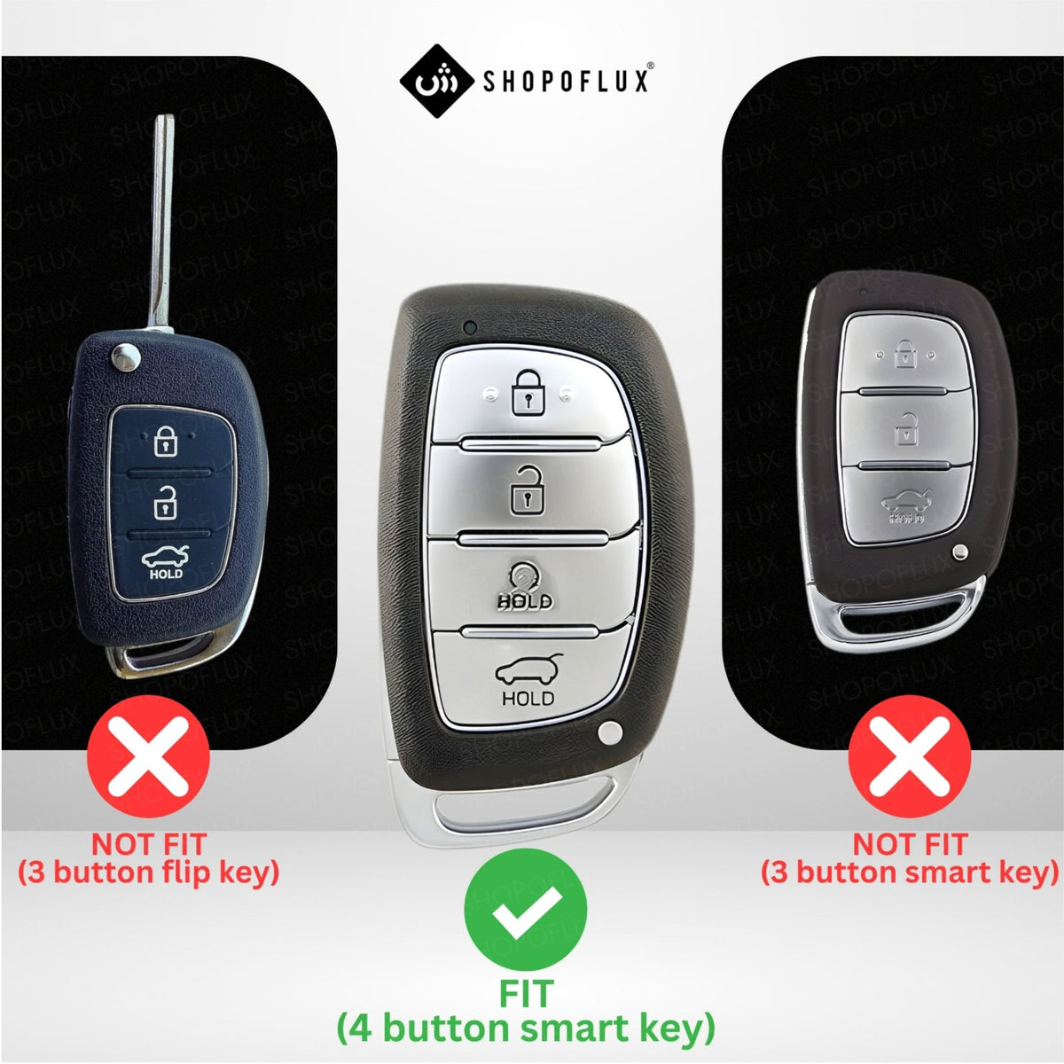 SHOPOFLUX Key Cover Compatible with Hyundai Alcazar and Creta ev Car 4 Button Smart Key (Leather Black Brown)
