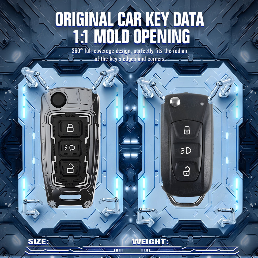 SHOPOFLUX Metal Key Cover Compatible with Tata Tiago | Nexon | Altroz | Curvv | Safari | Storme | Zest | Bolt | Tigor | Punch | Hexa 3 Button Flip Key (Metal Black Silicone) Shopoflux