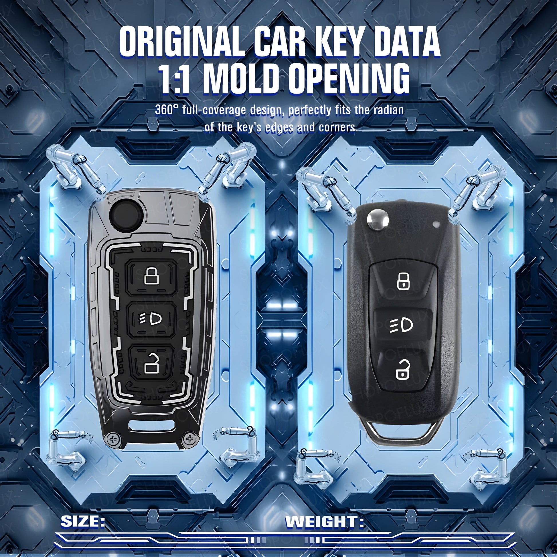 SHOPOFLUX Metal Key Cover Compatible with Tata Tiago | Nexon | Altroz | Curvv | Safari | Storme | Zest | Bolt | Tigor | Punch | Hexa 3 Button Flip Key (Metal Black Silicone) Shopoflux