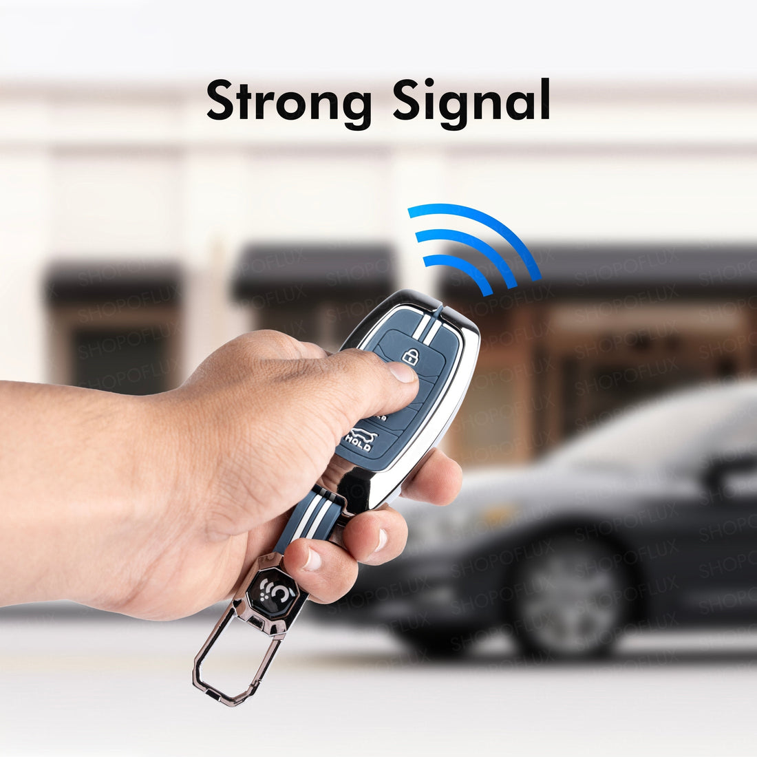 SHOPOFLUX Metal Key Cover Compatible with Hyundai Verna 2024 2023 | i20 Facelift N Line N8 Car 4 button smart key (Metal Silicone Blue) Shopoflux