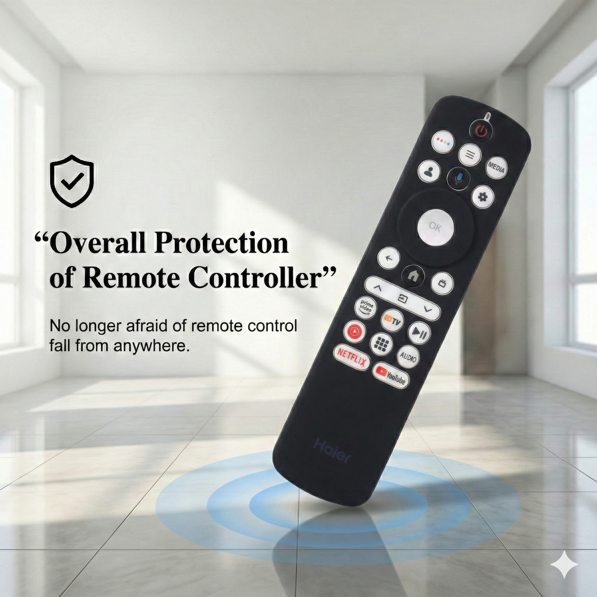 SHOPOFLUX Silicone TV Remote Cover Compatible with Haier Smart TV Protective Case with Lanyard (Black) Shopoflux