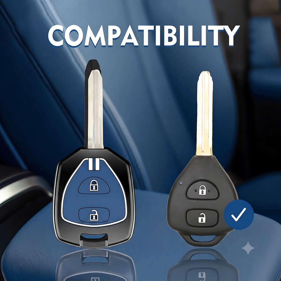 SHOPOFLUX Metal Key Cover Compatible for Toyota Old Innova, Fortuner, Corolla, Camry 2 Button Key (Blue Silicone)