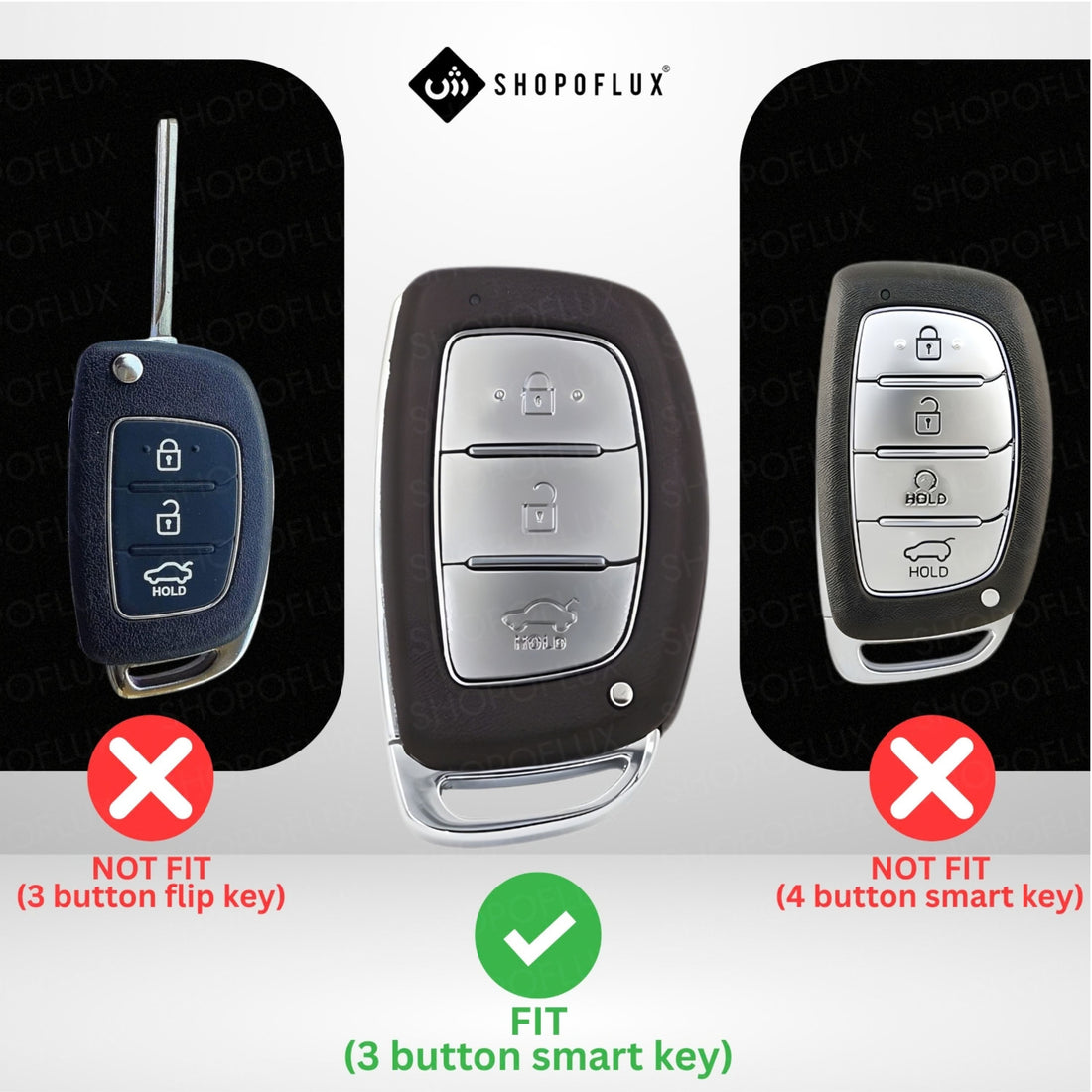 SHOPOFLUX Key Cover for Hyundai Grand i10 NIOS Asta | Venue | i20 | Aura | Exter | Creta | Elantra 3 Button Smart Key Only (Leather Black Brown)