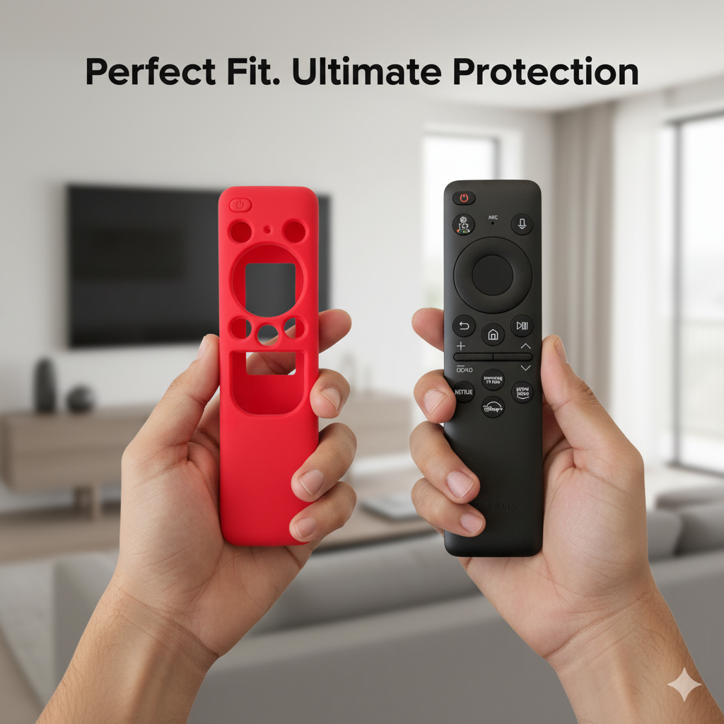 SHOPOFLUX Silicone TV Remote Cover Compatible with Samsung Smart TV - Protective Open Key Case with Lanyard (Red) Shopoflux