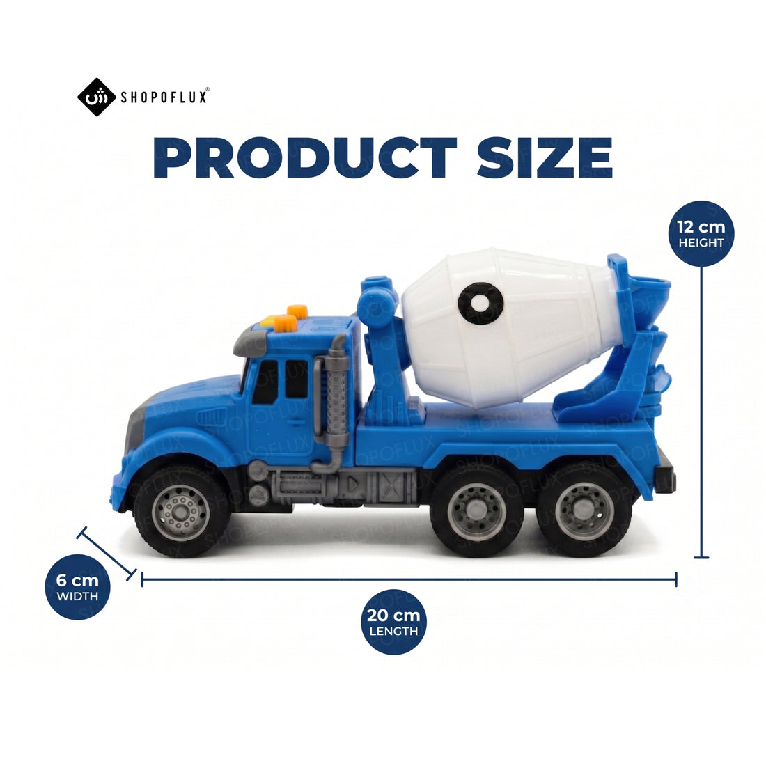 SHOPOFLUX Construction Cement Mixer Truck Toy with Friction Powered Push and Go Truck Toys for Kids, Boys and Girls Aged 3+ Year (Cement Mixer)