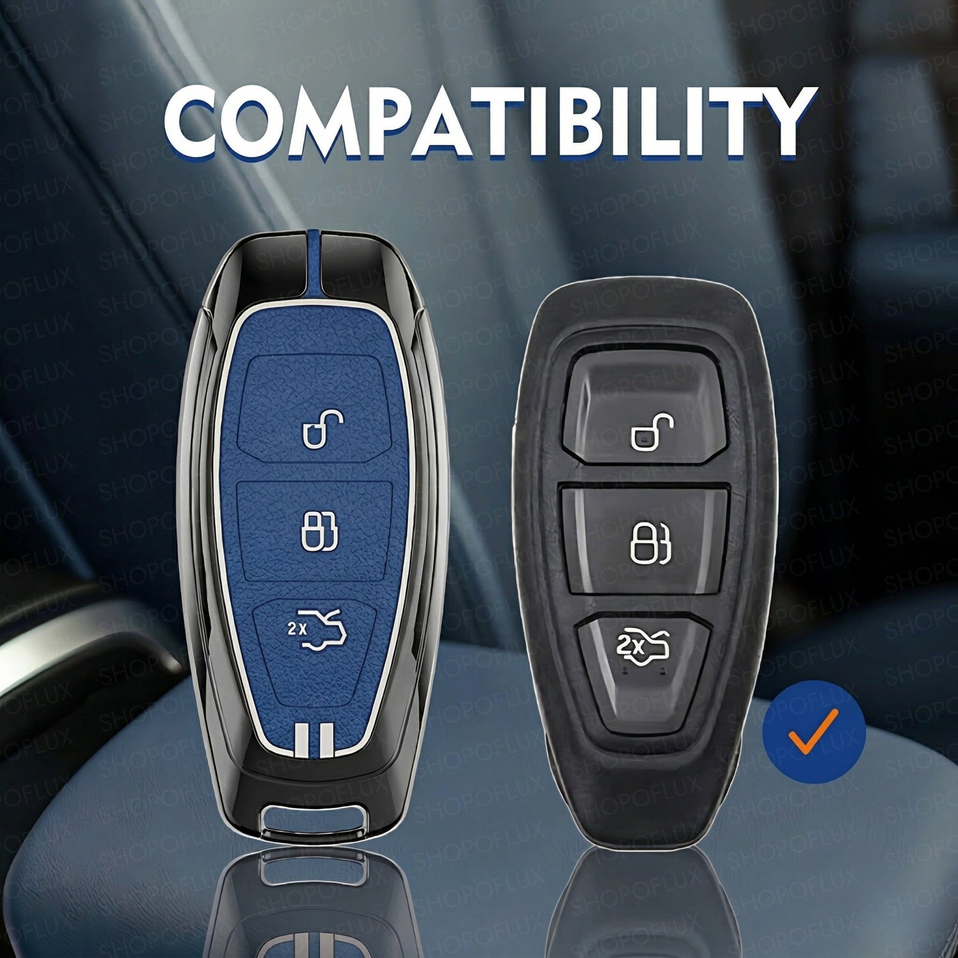 SHOPOFLUX Metal Key Cover Compatible for Ford Ecosport 3 Button Smart Key (Blue Silicone) Shopoflux