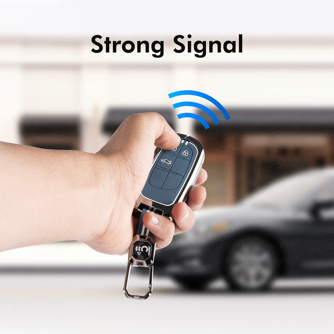 SHOPOFLUX Metal Key Cover Compatible for Jeep Meridian, Compass, Trailhawk, 3 Button Smart Key (Metal Silicone Blue) Shopoflux