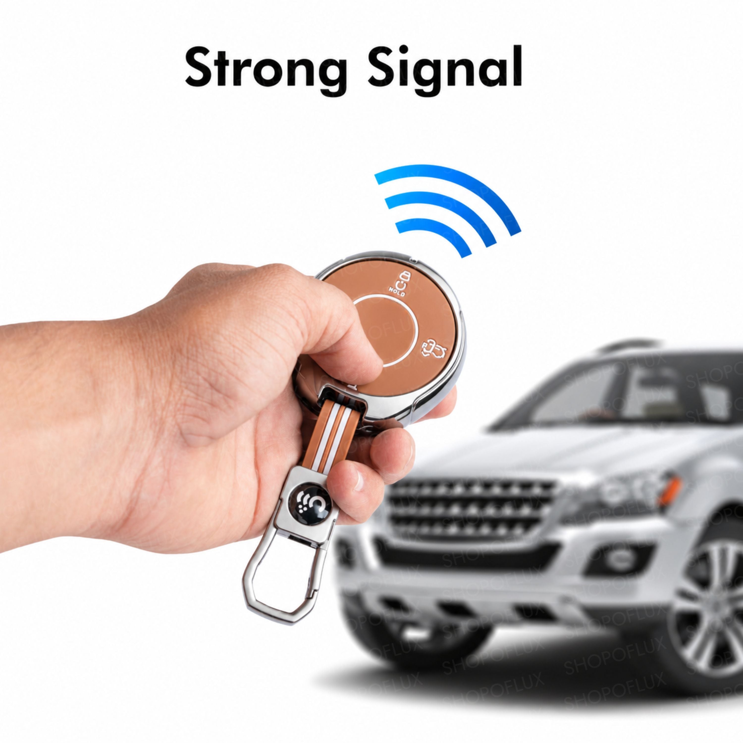 SHOPOFLUX Metal Key Cover Compatible for Tata Harrier | Sierra EV Round Smart Key (Brown)