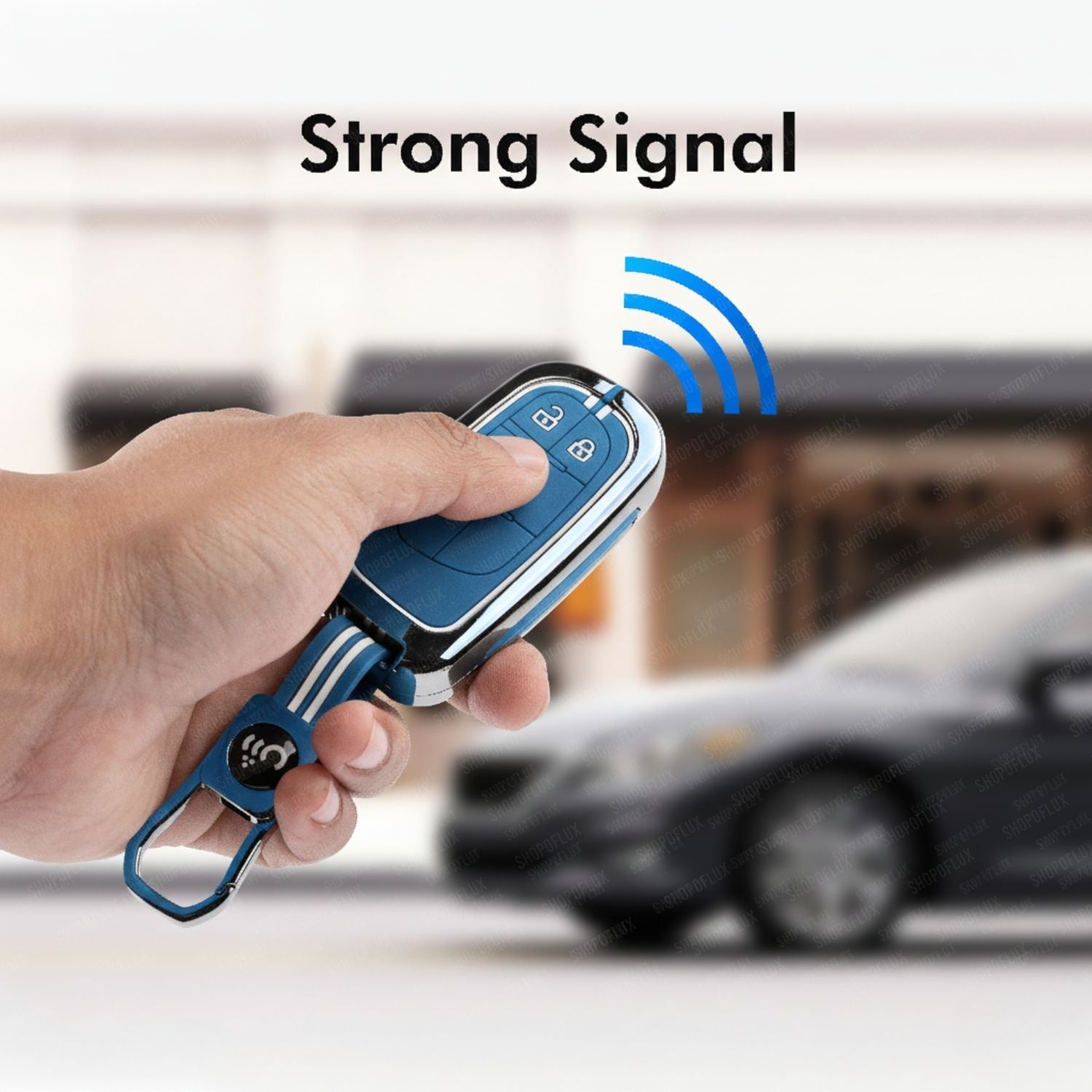 SHOPOFLUX Metal Key Cover Compatible for Jeep Meridian, Compass, Trailhawk, 2 Button Smart Key (Metal Silicone Blue) Shopoflux