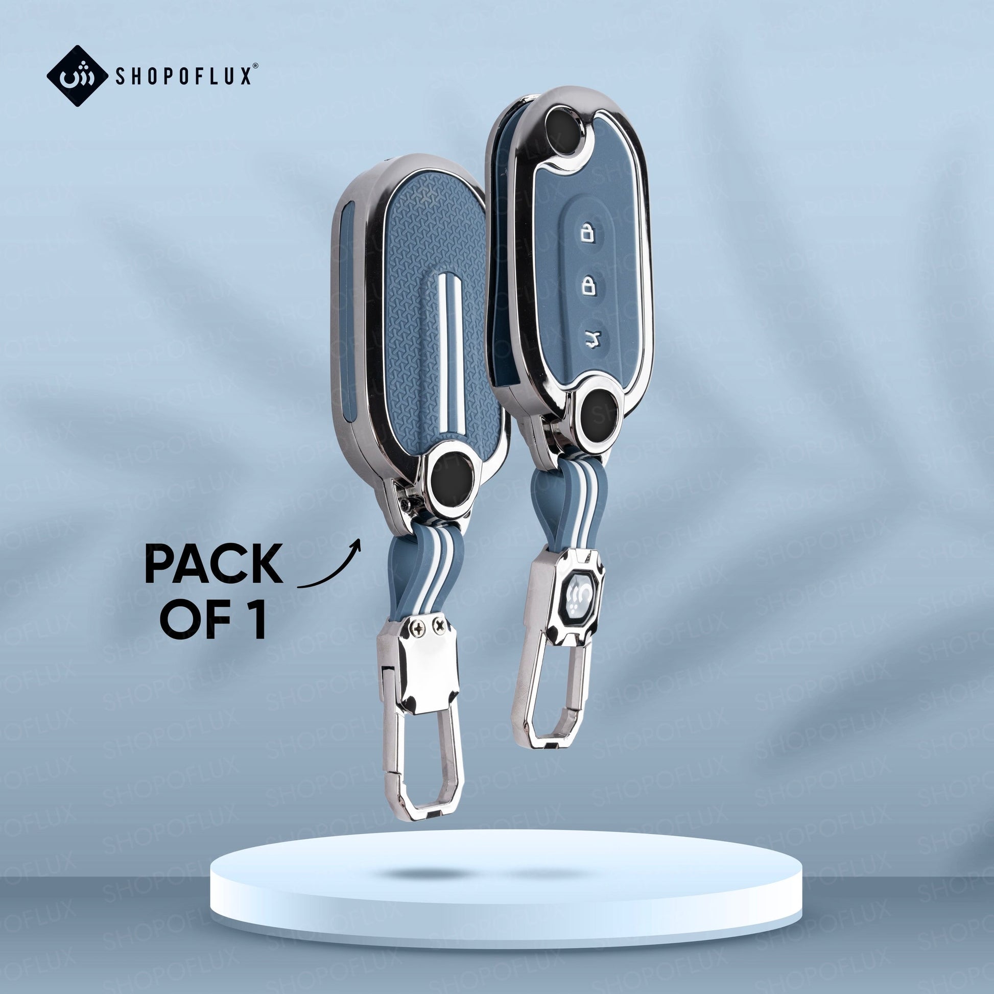 SHOPOFLUX Metal Key Cover Compatible for MG Comet ev Electric 3 Button Flip Key (Metal Silicone Blue) Shopoflux