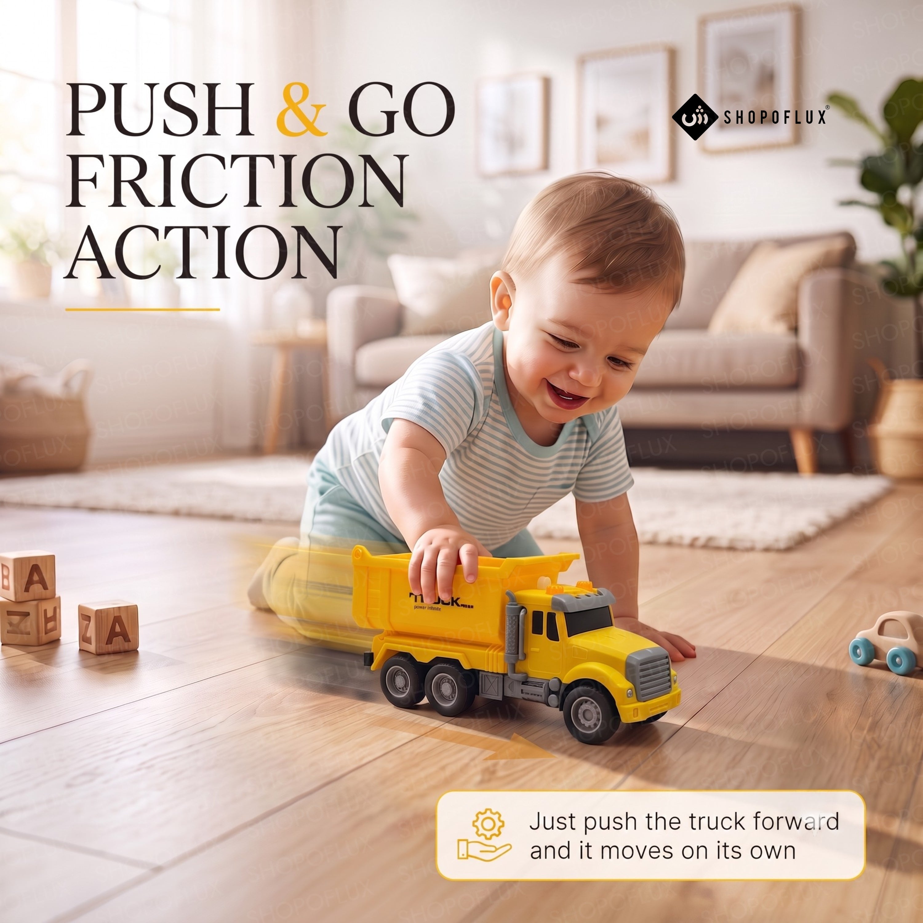 SHOPOFLUX Construction Dumper Truck Toy with Friction Powered Push and Go Truck Toys for Kids, Boys and Girls Aged 3+ Year