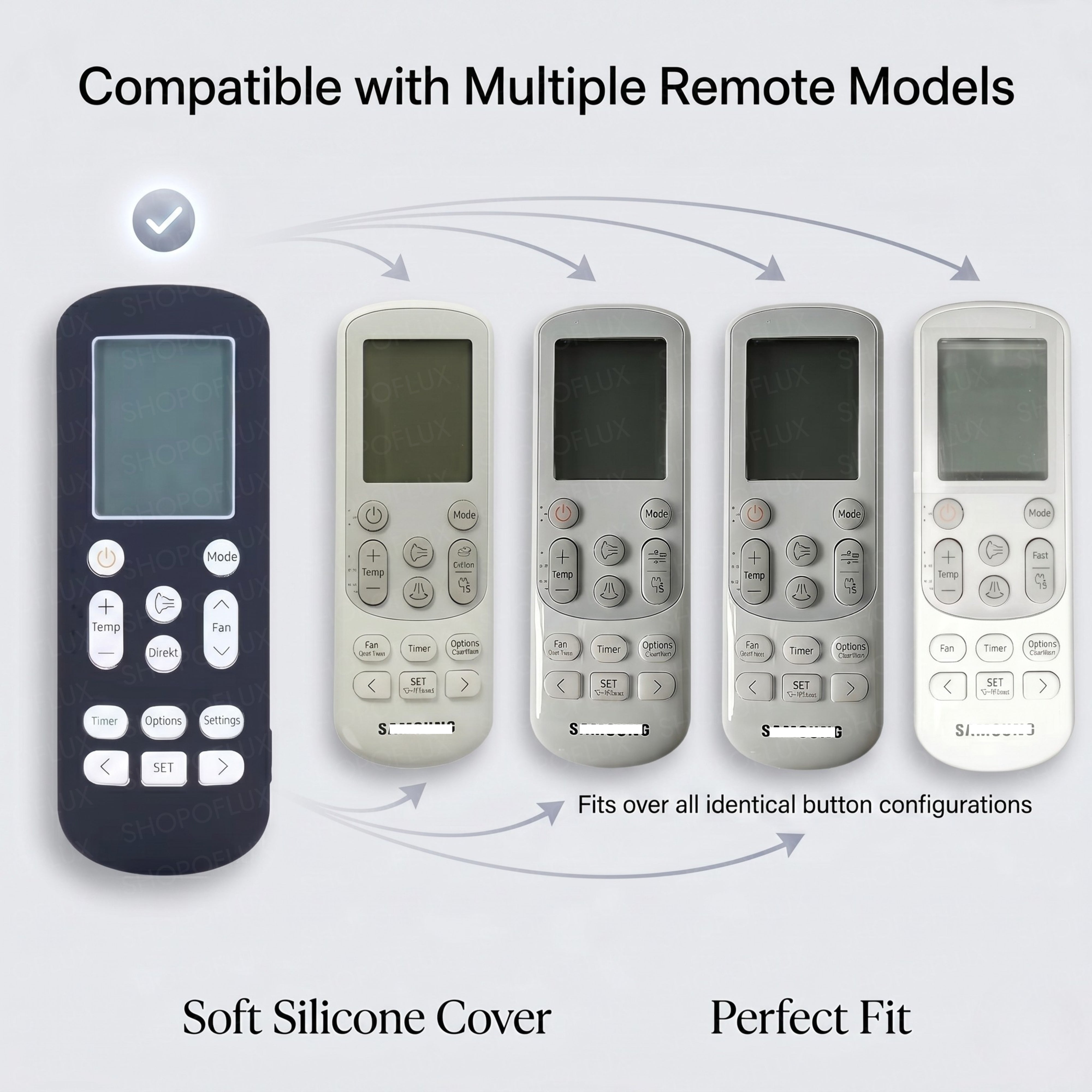 SHOPOFLUX Silicone AC Remote Cover Compatible with Samsung AC Remote Full Wrap Protective Case with Lanyard [Remote NOT Included] (Black)