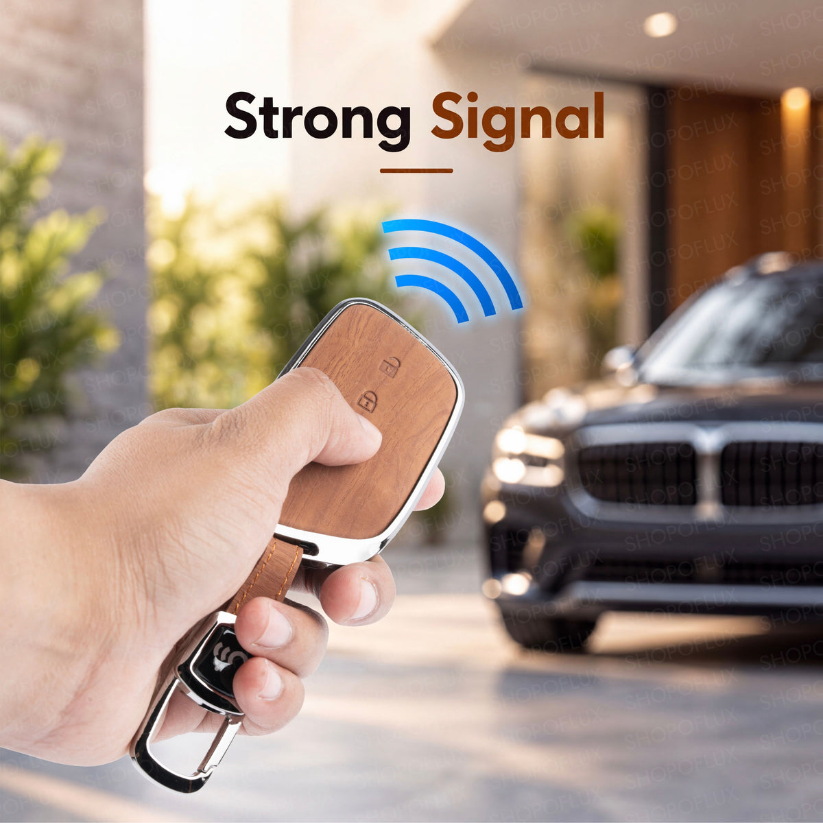 SHOPOFLUX Car Key Cover Compatible for MG Hector | Windsor EV 3 Button Smart Key (Leather Black Brown)