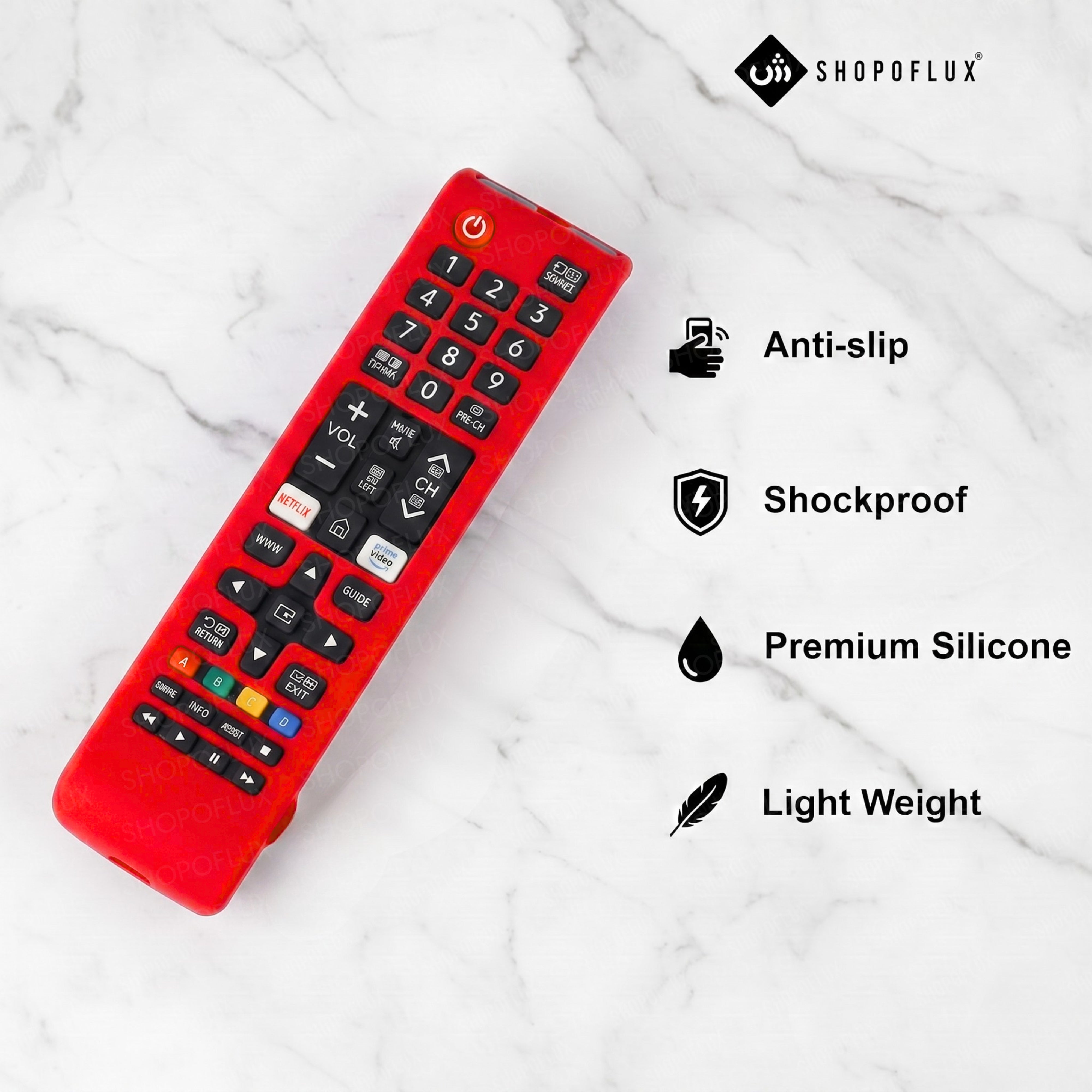 SHOPOFLUX Silicone Tv Remote Cover Compatible with Samsung Smart Tv Remote Without Sollar [Remote NOT Included] (Red)