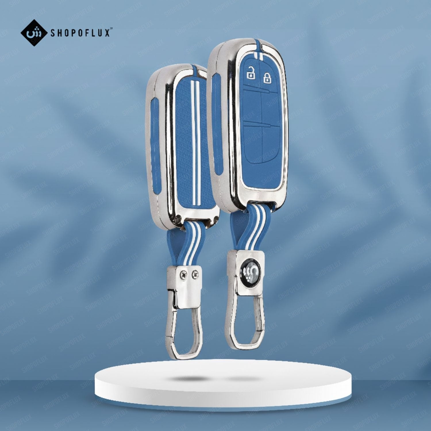 SHOPOFLUX Metal Key Cover Compatible for Jeep Meridian, Compass, Trailhawk, 2 Button Smart Key (Metal Silicone Blue) Shopoflux