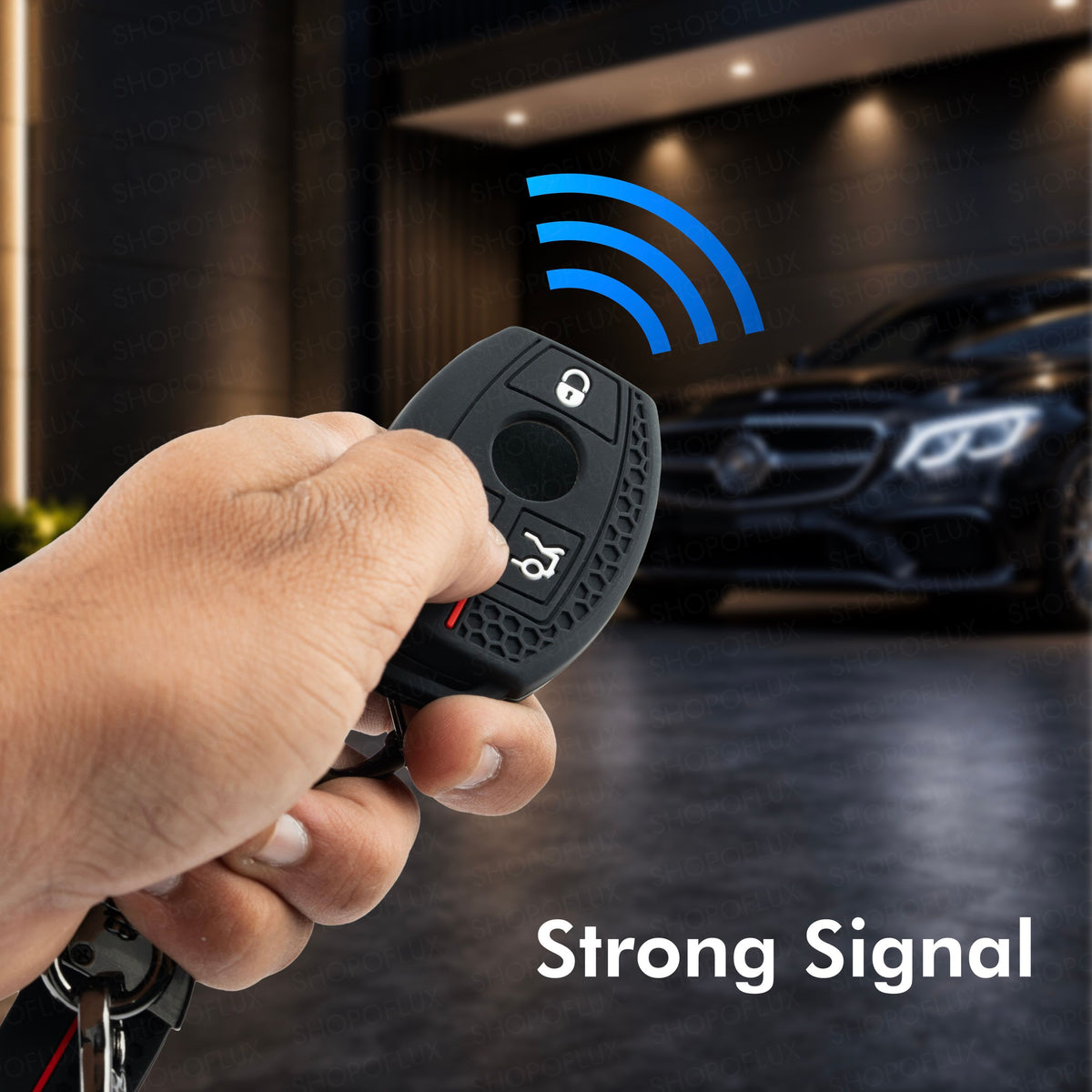 SHOPOFLUX Silicone Car Key Cover Compatible for Mercedes Benz C E M S CLS CLK GLK GLC G Class 3 Button Smart Key - Black (Silicone Black)